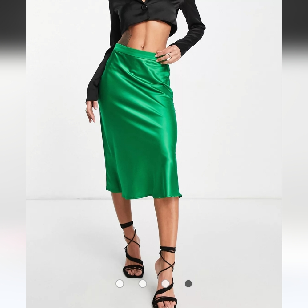 Vila satin bias cut midi skirt in bright green